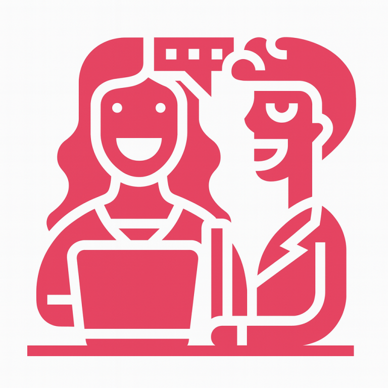 HABEN SIE NOCH FRAGEN? Berufsunfähigkeitsversicherung Zwei lächelnde Personen, eine mit Laptop, im Gespräch in einem kreativen Umfeld für Berufsunfähigkeitsversicherung